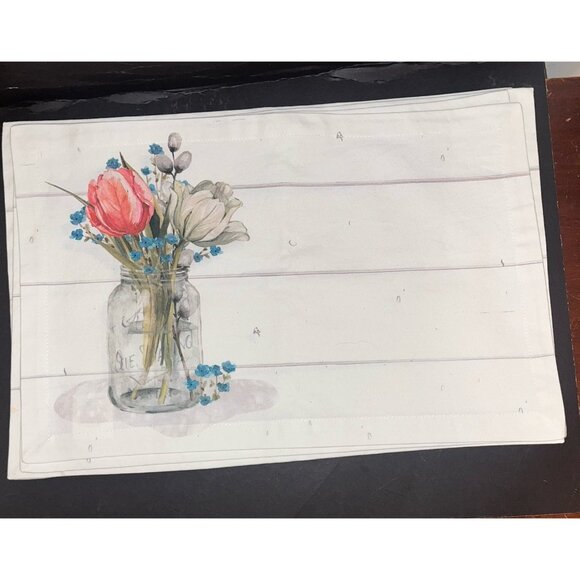 Farmhouse Spring Placemats Park Designs Floral Mason Jar Set of 4 Tiny Flaw READ - Picture 7 of 11